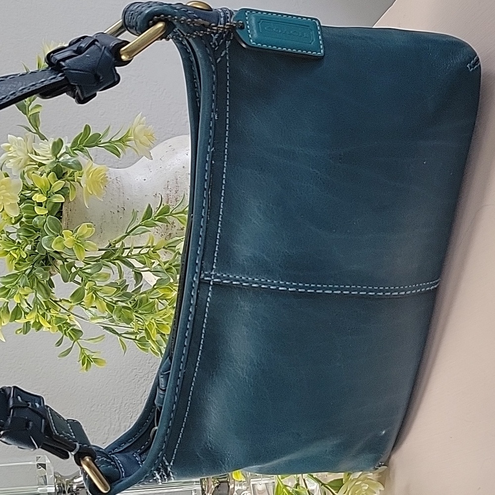 COACH Teal & Marine Blue Bleeker Tattersall Vachetta Leather Bag